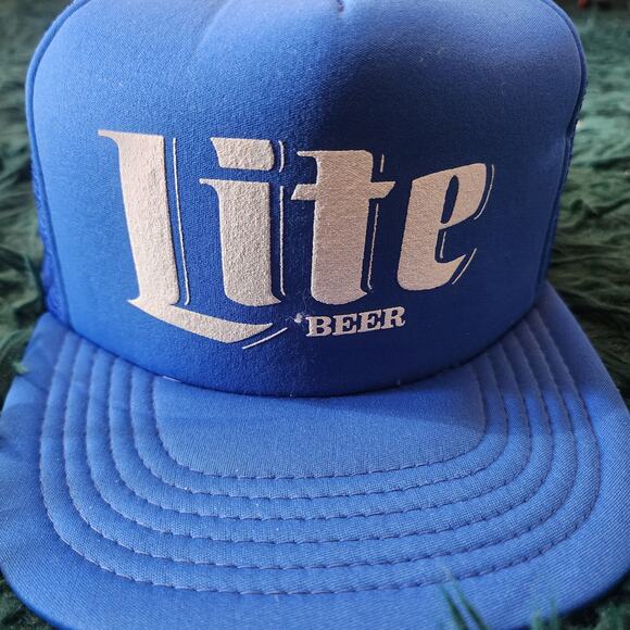 Vintage Miller Lite Beer Mesh Trucker Hat Blue Snapback Made in Taiwan ROC - Picture 1 of 6